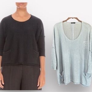 🍕🪻Grizas linen loose knit sweater scoop neck patch pockets Lagenlook medium
